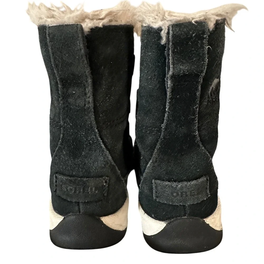 Sorel Youth Whitney II Joan Lace Up‎ Boots Sz 11  Black Suede Fur Lined